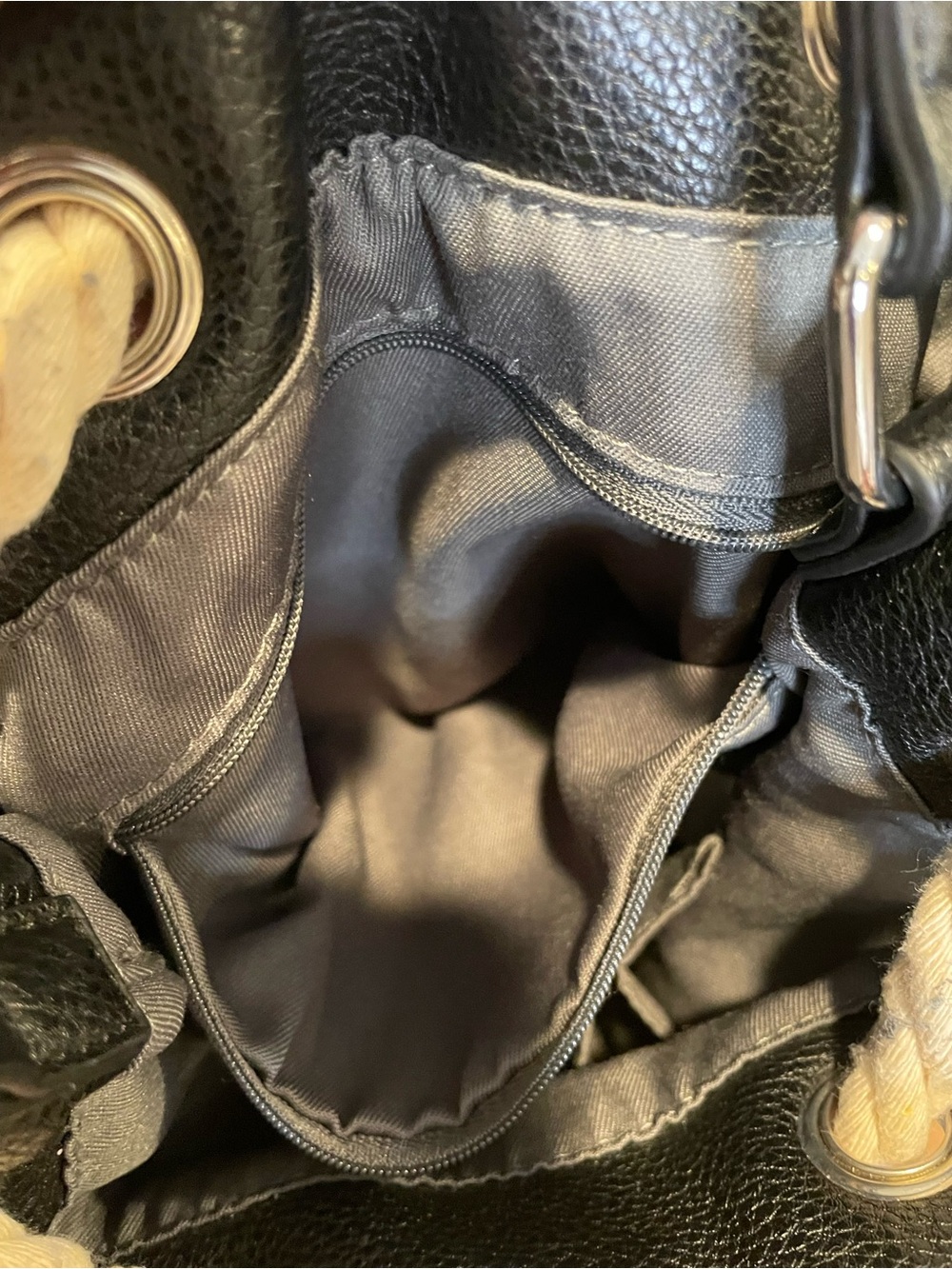 JustFab Black and Cream Woven Drawstring Shoulder Bag - Picture 6 of 8